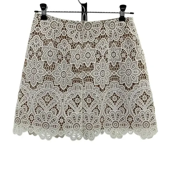 Self-Portrait Crystal-Embellished Ivory Guipure Lace Mini Skirt Size UK 8 / US 4 - Picture 3 of 6